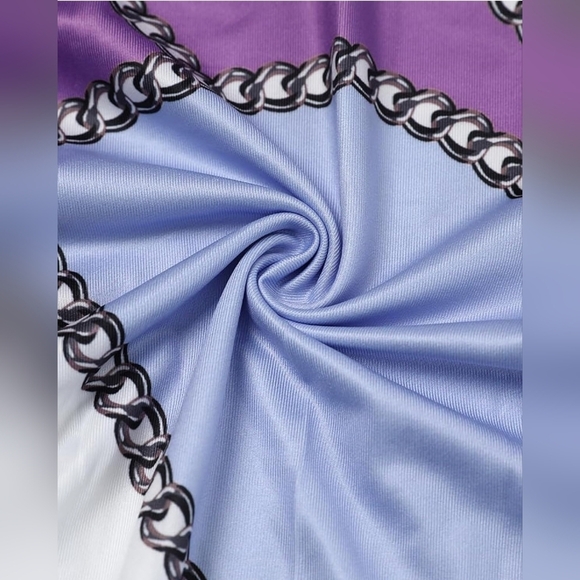 CHICME Womens 2pc Long Sleeve Top, Chain Print Color Block Skirt, Purple & White - Picture 9 of 11